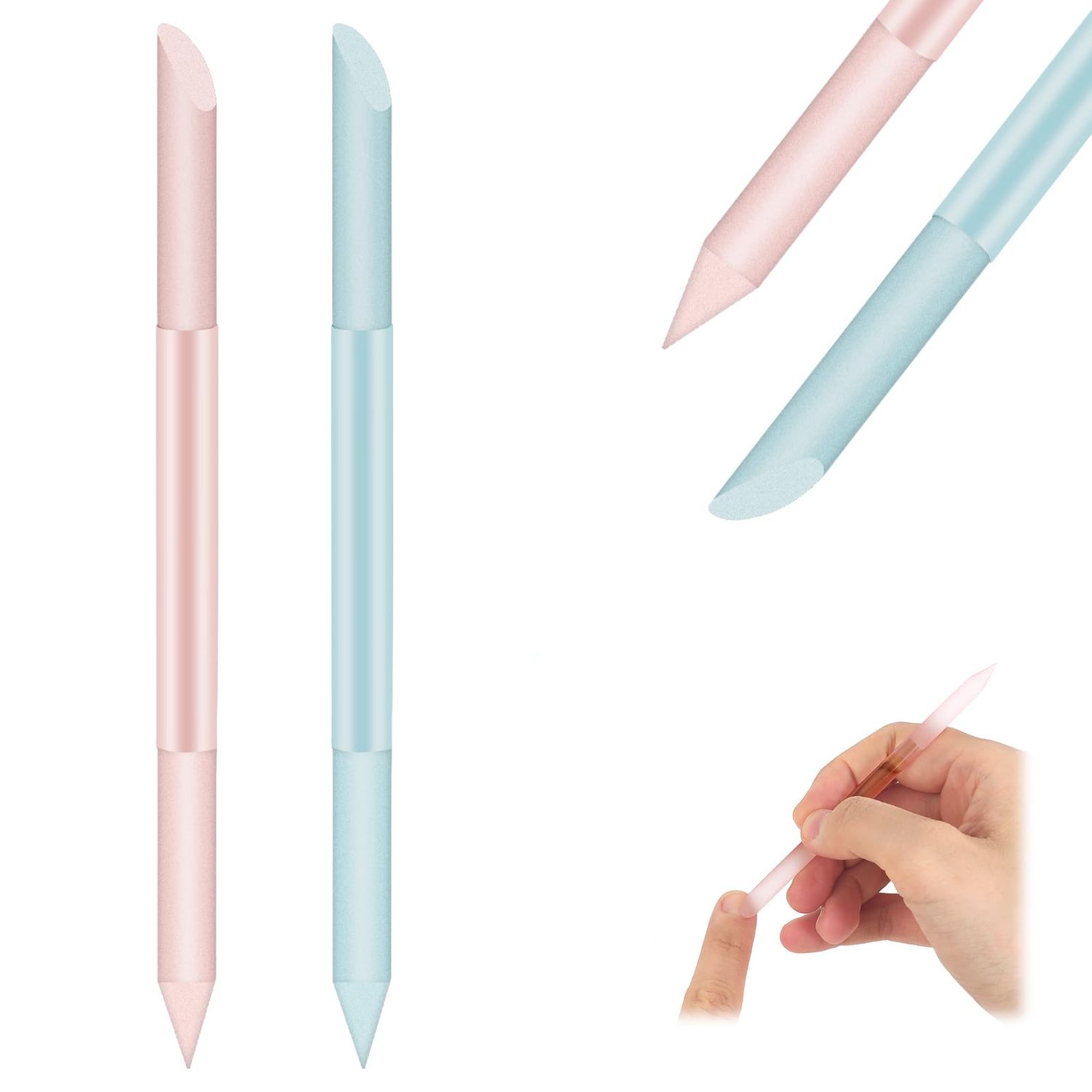 Giantree Glass Cuticle Pusher, 2 Pcs Nail Cuticle Remover Tool, Double Head Nail File Manicure Cuticle Stick Women Professional Cuticle Glass Polisher for Natural Nails Cuticles Care(Light bluePink)