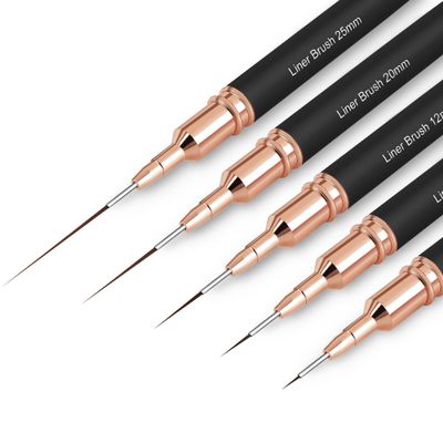 ZEOHBETY Metallic Nail art brushes, 5Pcs Nail Art Liner Brushes, Painting Art Design Brush Set Nail Dotting Drawing Tool for Long Lines, Thin Details, Fine Drawing Sizes 4/8/12/20/25mm, Black