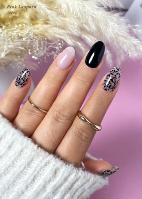 AutyaMee Semi Cured Gel Nail Strips (Pink Leopard), Purple, 20 Pcs Gel Nail Wraps, Stickers, UV Light Required, Salon Quality, Long Lasting