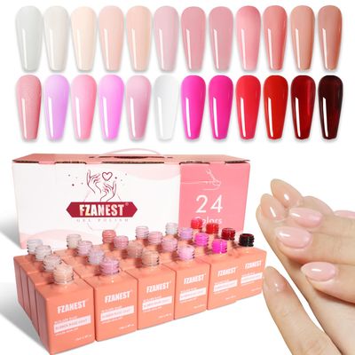 FZANEST Rubber Base Builder Nail Gel 24 Colors15ml Salon Product Soft Structure Gel For Nails Enhance Extension Jelly Natural Nude Pink Base Color Overlay UV LED Soak Off