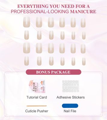 Sqaure Press On Nails Medium - Aegenacess Nude White Ombre Press on Nails, Stick On Nails for Women, Fake Nail with Jelly Stickers, Glue on Nails in 12 Sizes - 24 Nail Kit, Glazed Design
