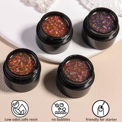 Fcozpjk Dried Flowers Gel Nail Polish, 4 Colors Flower Gel Nail Polish Soak Off UV/LED Nail Polish Spring Summer Floral Nail Design Translucent Jelly Gel Nail Polish Kit Home Manicure
