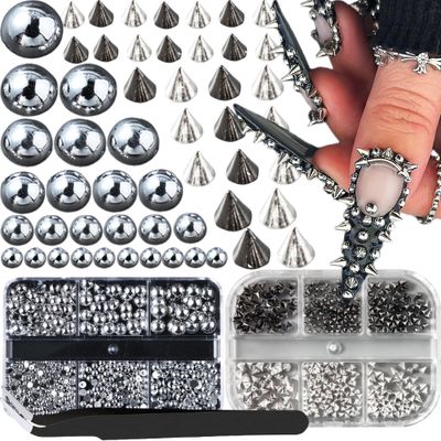 3D Mini Metal Punk Nail Art Studs Mixed Sizes Gold Black Cone Spikes Alloy Rivets Jewelry Steel Balls Jewels for Women Goth Manicure Charms Accessories DIY Crafts Decorations