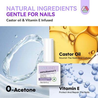 SAVILAND 2 Mins Gel Nail Polish Remover: SSProRemoval X Fast Removal Gel Remover for Nails with Castor Oil Vitamin E Gel Polish Remover for Acrylic Dip Nails Gel Nail Remover Home Salon Use 15 ML