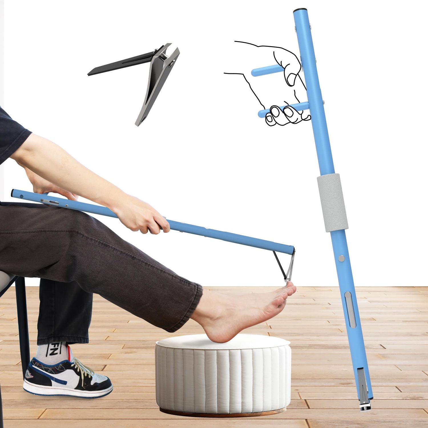 DEPSUNNY Long Handled Toenail Clippers4mm Large Opening/No Need to Bendingfor Seniors, Overweight, Disabled and Pregnant.(34 / Blue,Including 2 Clippers)