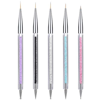 Gel Polish Nail Art Brushes Set-5 Pcs Dual-ended Nail Paint Brushes for Nail Art with Fine Liner Brushes and Dotting Pen (5,7,9,11,13 mm)