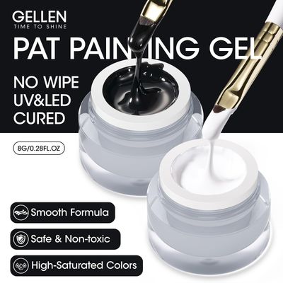 GELLEN Nail Painting Gel 2Pcs 8G Black & White No Wipe Pat Painting Nail Gel for Drawing Striper Floral Painting Gel Polish Nail Art for Salon Home DIY Manicure, UV/LED Curing Required