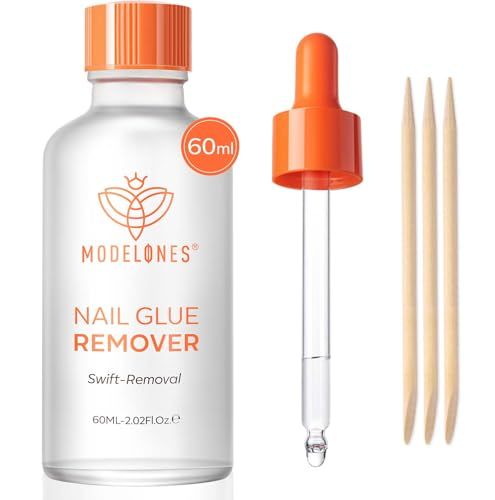 Modelones 60 ML Nail Glue Remover for Press On Nails, Upgrade Clear Stick On Nails Remover for Acrylic Tips, Nail Polish Remover with Wood Stick