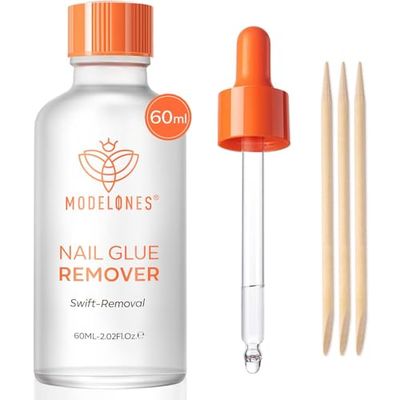 Modelones 60 ML Nail Glue Remover for Press On Nails, Upgrade Clear Stick On Nails Remover for Acrylic Tips, Nail Polish Remover with Wood Stick