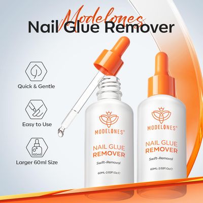 Modelones 60 ML Nail Glue Remover for Press On Nails, Upgrade Clear Stick On Nails Remover for Acrylic Tips, Nail Polish Remover with Wood Stick