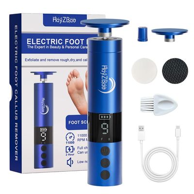 HayZBao 11000 RPM Rechargeable Electric Foot Callus Remover with 2Glass Sander Discs - Cordless Foot Scrubber,Professional Pedicure Tool for Dead Skin and Calluses,Electric Foot File - Blue