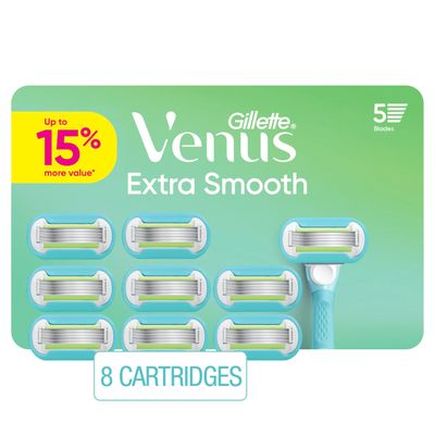 Gillette Venus Extra Smooth Womens Razor Blades, 5-Bladed Razor Refills, 8 Count