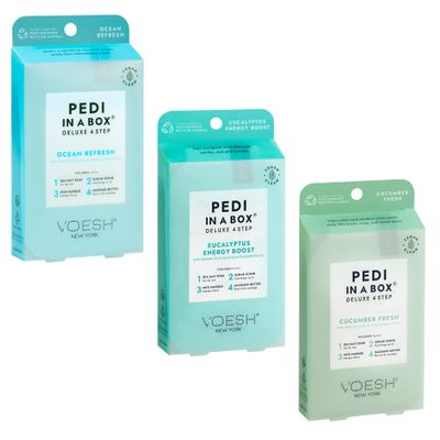 VOESH Pedi in a Box 4 Step Fresh Trio - 3 Pack of Ocean Refresh, Eucalyptus Energy Boost, &amp; Cucumber Fresh Pedicure Set, DIY Pedi, Foot Spa
