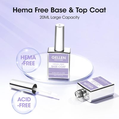 GELLEN Hema-Free Gel Base and Top Coat, 20ml Glossy Top Coat and Base Coat for Gel Nail Polish, No Wipe Soak Off Curing Needed Clear Nail Polish, Sensitive Skin Safe, Easy DIY Manicure Set