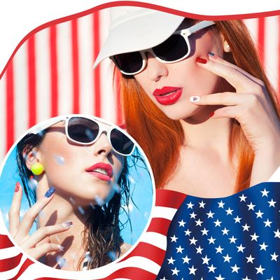 384 Pieces 16 Pack 4th of July Press On Nails Patriotic Press On Nails Short Independence Day Nails Red White and Blue American Flag Nails Square False Nails Full Cover Coffin for Women Girls