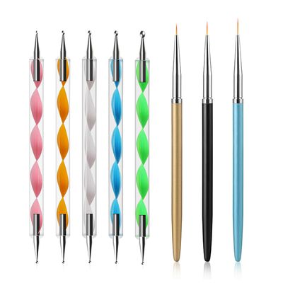Nail Dotting Tools Set - 5PCS Dual-Ended Dotting Pens &amp; 3PCS Nail Art Brushes for DIY Nail Art, Painting &amp; Design