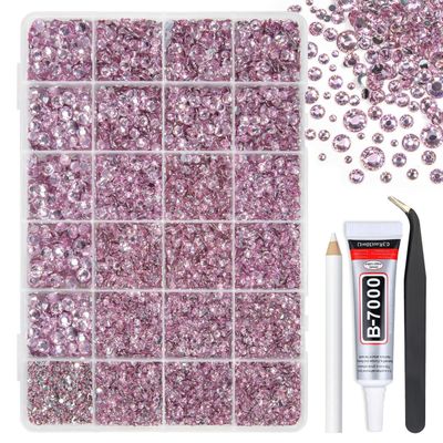 qiipii Light Pink Crystal Resin Rhinestones w B7000 Jewelry Glue for Bedazzling Crafting 2mm-6mm Flatback Stones Diamonds Crystals Gems Charms for Nails Face Eyes Makeup Tumblers Bottles Crafts Shoes