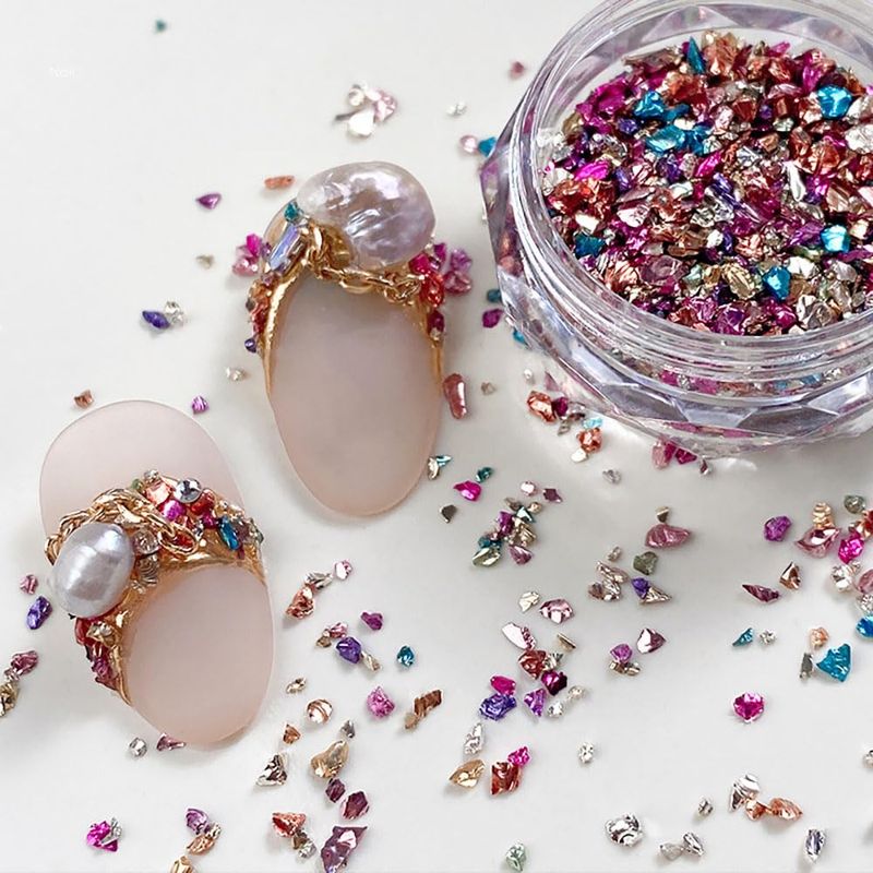 1 Box Irregular Gems and Charms for Nails Design - Colorful Crushed Stone Rhinestones, 3D Mini Diamonds, Jewels, Art Decor Accessories
