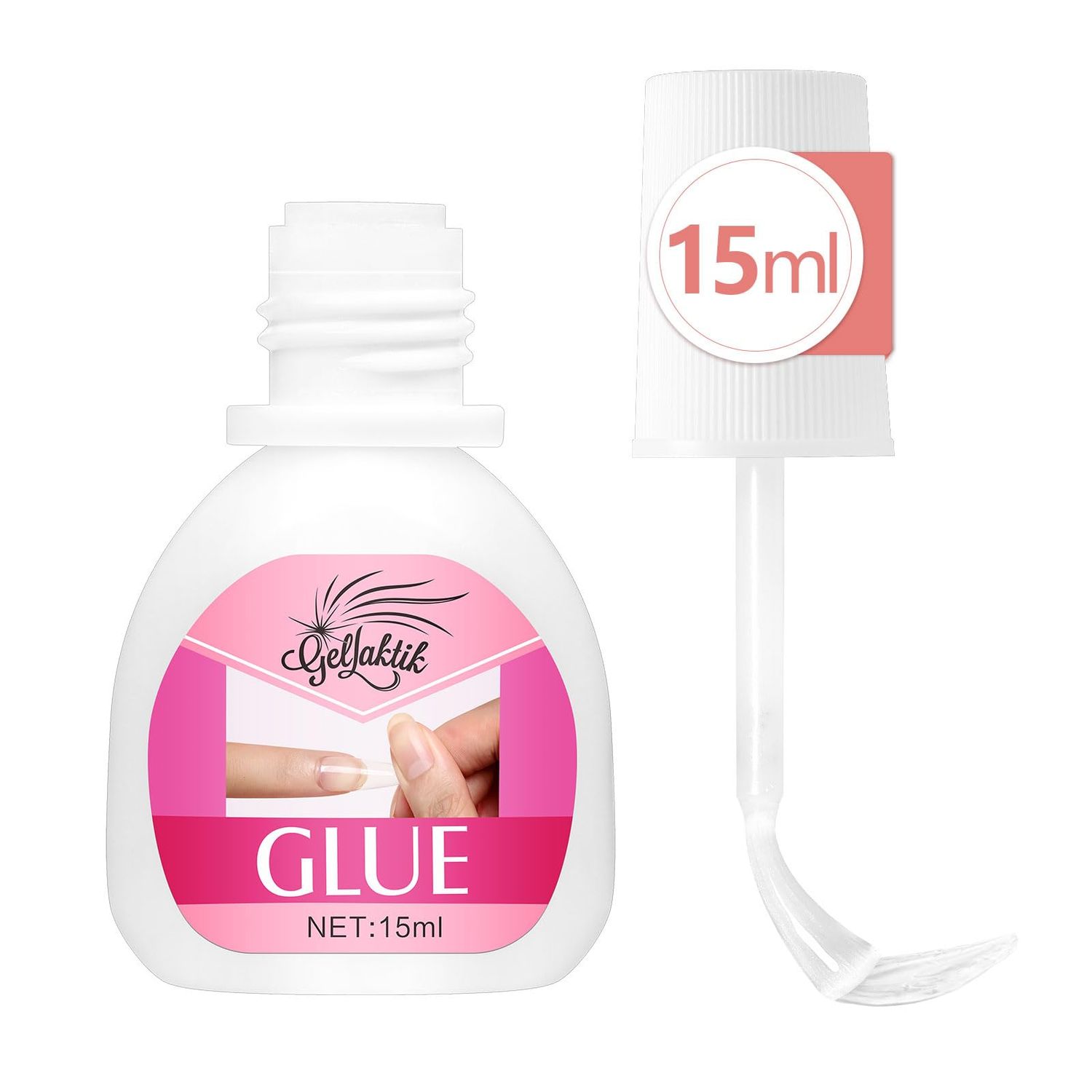 GELLAKTIK Super Strong Nail Glue for Press On Nails, 15ml Brush On Nail Glue for Acrylic Nails, Fake Nails &amp; Nail Tips, Durable &amp; Long-Lasting, Easy Application, Mess-Free &amp; Travel-Friendly