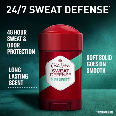 Old Spice Sweat Defense Antiperspirant & Deodorant for Men, 24/7 Ultimate Sweat Protection, Long Lasting Scent, Soft Solid, Pure Sport Scent, 2.6 oz (Pack of 2)