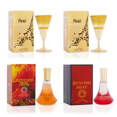 META-BOSEM 2 PARIS ELIXIR2 BEYOND HEAT, Fragrance for Women Collection Bottle, Eau de Parfum Natural Spray - Feminine Scent (Pack of 4) Each 3.4 Fl Oz, Total 13.6 Oz