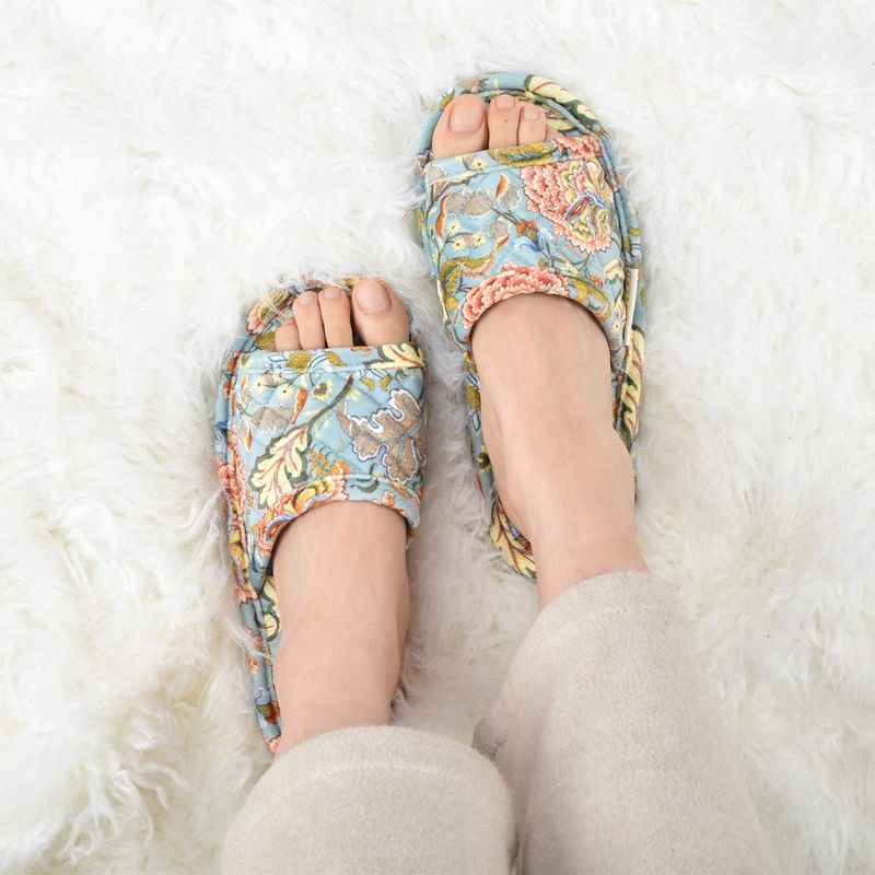 LOOPUINHOM Floral Velvet House Slippers for Women, Lightweight Open Toe Washable Portable Foldable Comfortable Guest Hotel Travel Airplane Spa Slippers Blue(8.5-9)