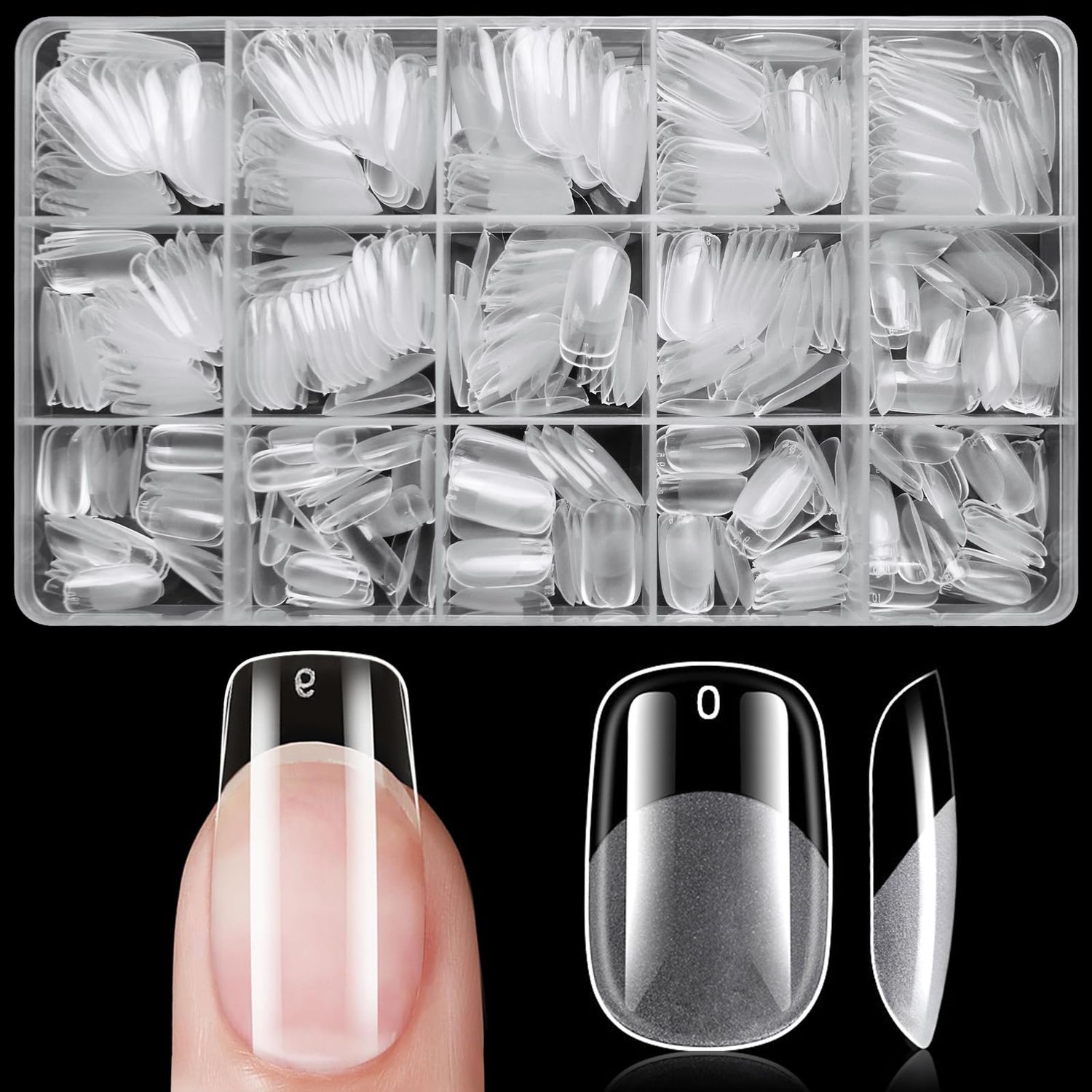 LoveOurHome 420pc Medium Squoval Gel Nail Tips Round Square Press On Nails Clear Full Cover False Artificial Fingernail for Gel Extension Acrylic Nails
