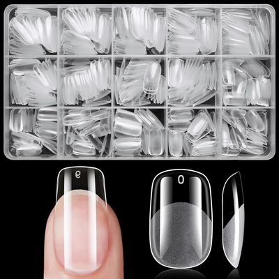 LoveOurHome 420pc Medium Squoval Gel Nail Tips Round Square Press On Nails Clear Full Cover False Artificial Fingernail for Gel Extension Acrylic Nails