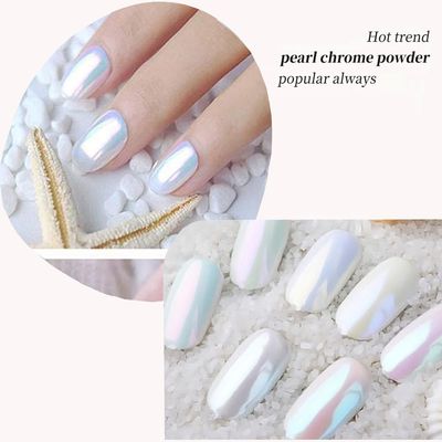 PrettyDiva 7 Colors Pearl Chrome Powder Set, Magic White Pearl Chrome Powder for Nails Aurora Iridescent Pearl Nail Chrome Powders Metallic Manicure Pigment