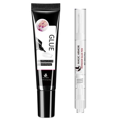 MAGIC ARMOR 15g Semi Solid Nail Glue Gel with 5ml Remover Pen, Super Glue for Press On Nails, No UV Light Needed Long Lasting, Click Removal Pen Design 3-in-1 Nail Glue Remover