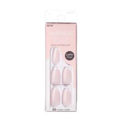 KISS imPRESS No Glue Mani Press On Nails, Color, Serendipity, Pink, Medium Size, Coffin Shape, Includes 30 Nails, Prep Pad, Instructions Sheet, 1 Manicure Stick, 1 Mini File