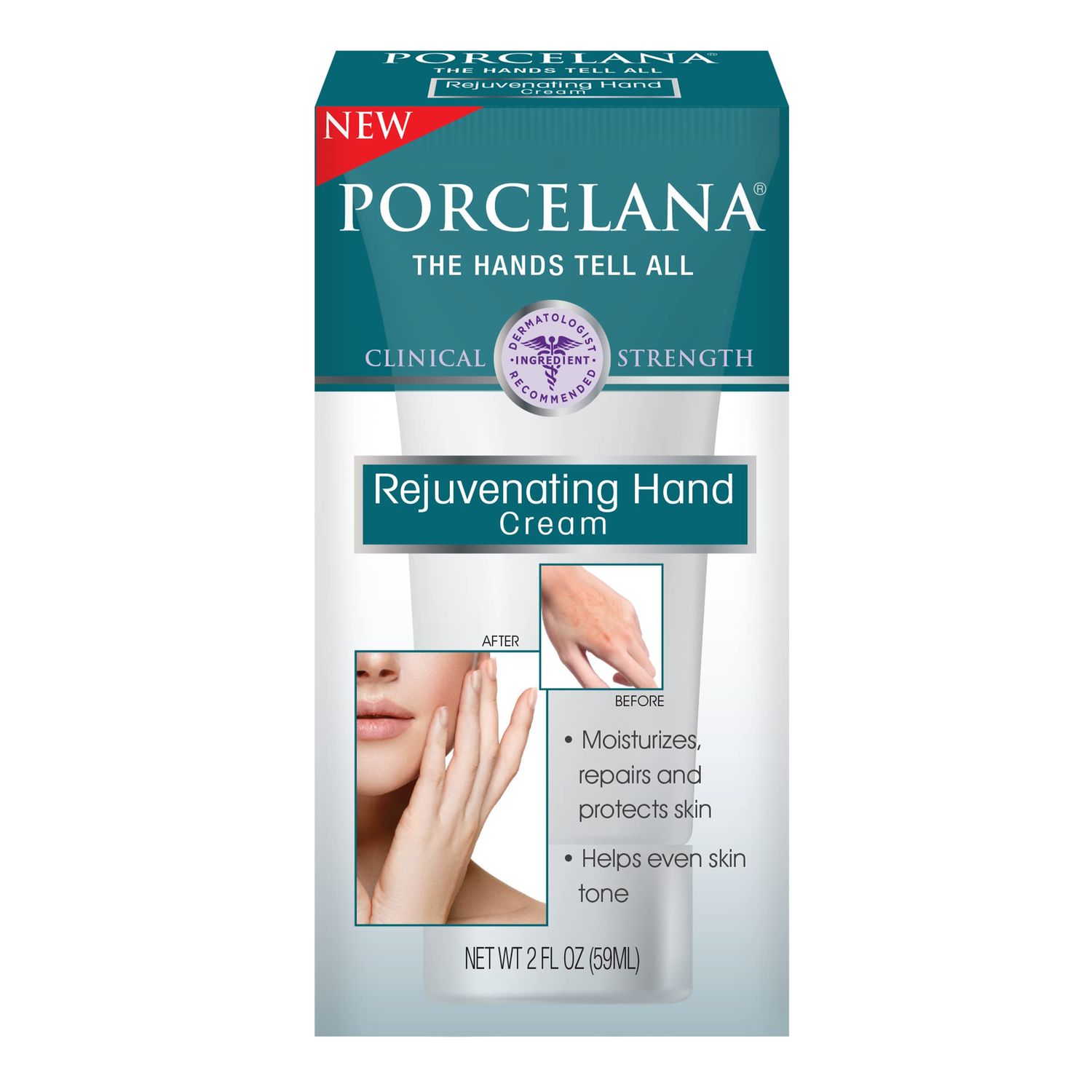 Porcelana Rejuvenating Hand Cream - Moisturizing &amp; Anti Aging Lotion - Non Greasy Formula Evens Skin Tone &amp; Dermatologist Recommended (2 oz)