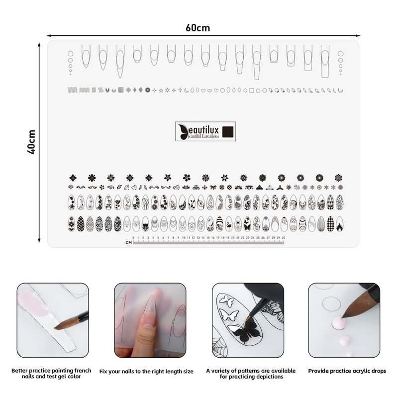 beautilux Nail Art Silicone Mat Practice Hand for Acrylic Nails, Nail Art Stamping Mats, Nail Practice Supply, Nail Art Tool