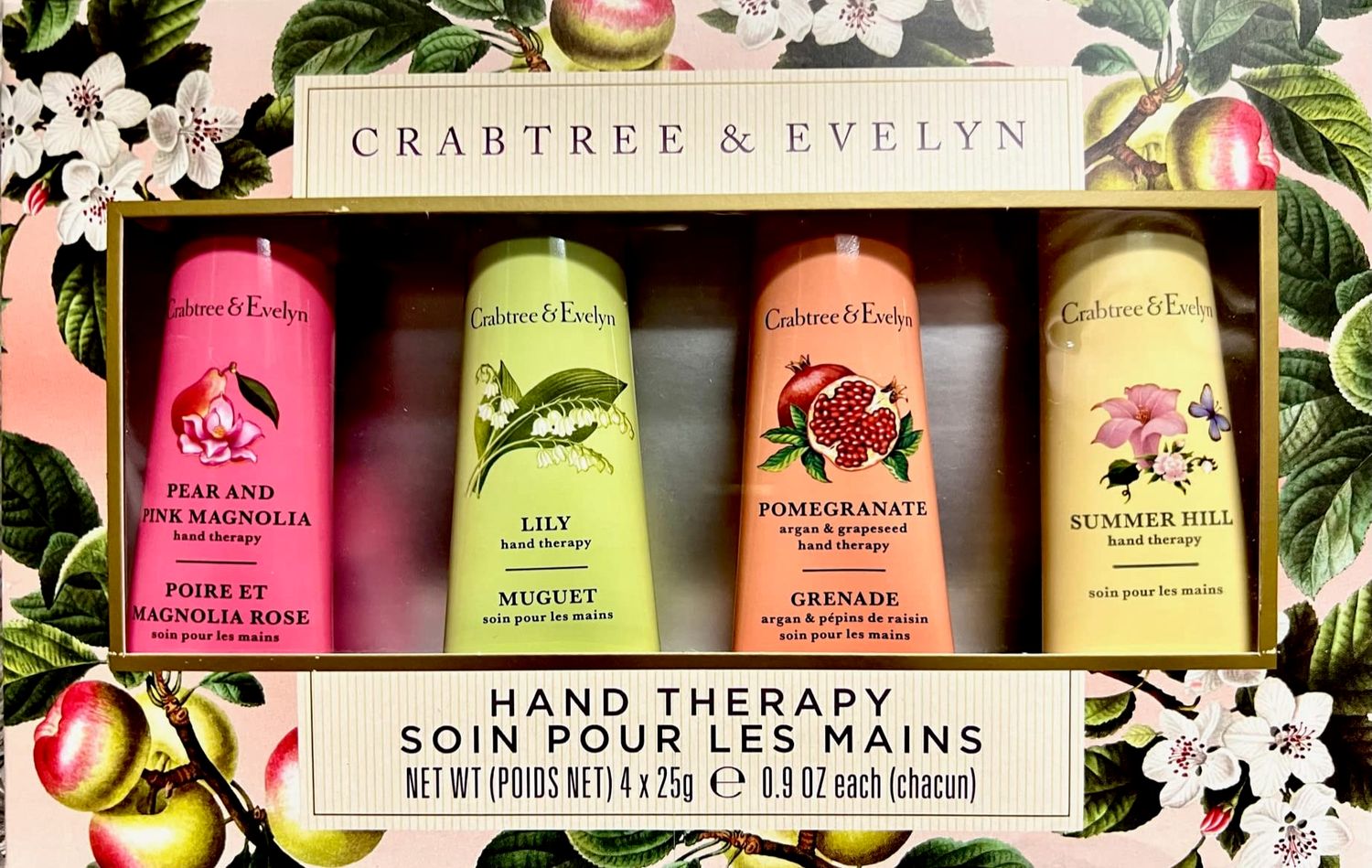 Crabtree &amp; Evelyn Hand Therapy 4-Pack (0.9 oz Each) (Pear/Pink Magnolia, Lily, Pomegranate, Summer Hill)