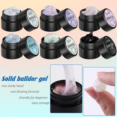 Fcozpjk Solid Builder Gel Kit, 6 Colors Non Sticky Solid Builder Gel for Nails Aurora Blue Pink Pearl White With Silicone Carving Pen Hard Gels 3D Sculpting Gels Nail Art Starter Kit