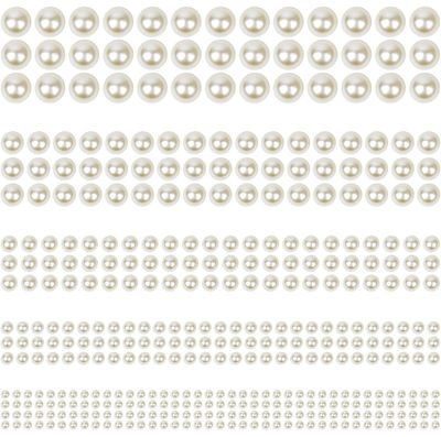 Phinus 3732Pcs Hair Pearls, 3/4/5/6/8mm White and Beige Pearl Stickers for Crafts, Hair Pearls Stick on Body Gems for Eye Nails Make up and DIY Decorations
