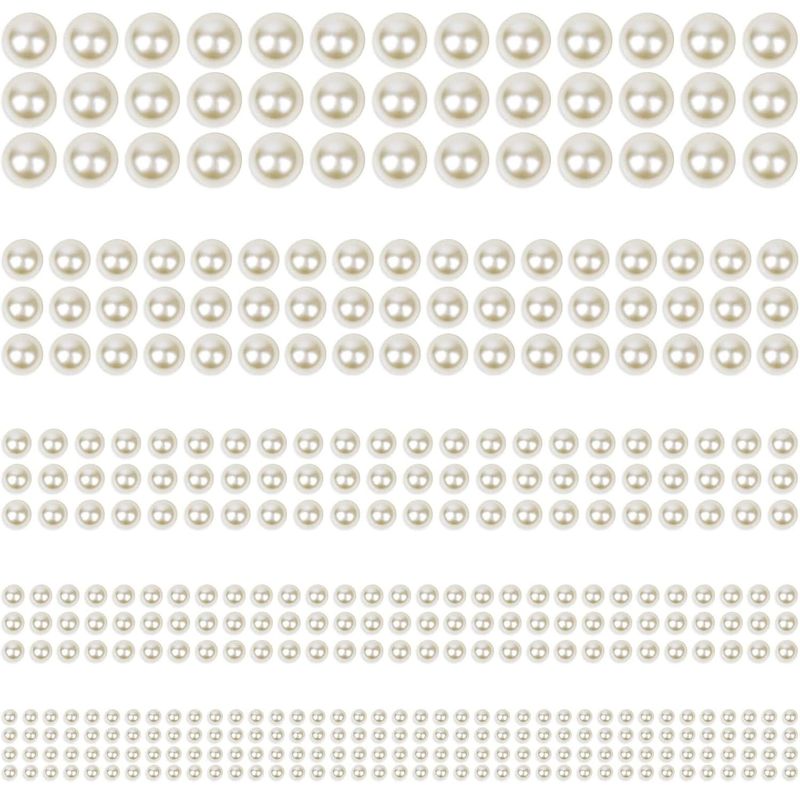 Phinus 3732Pcs Hair Pearls, 3/4/5/6/8mm White and Beige Pearl Stickers for Crafts, Hair Pearls Stick on Body Gems for Eye Nails Make up and DIY Decorations