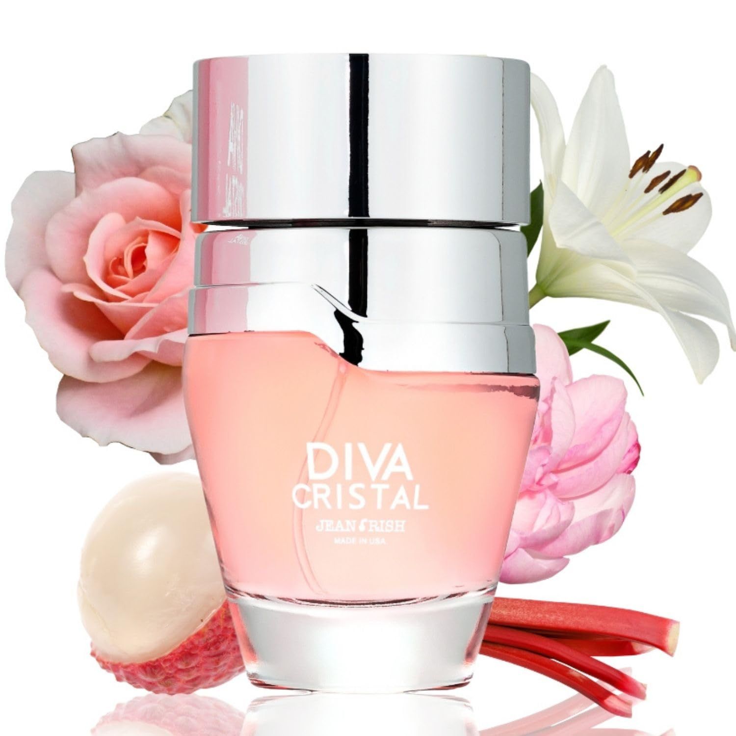 Jean Rish Diva Cristal Perfume for Women, Eau De Parfum (3.4 Fl Oz / 100ml) with Turkish Rose, Lychee &amp; Vanilla Notes - Long Lasting and Luxury Fragrance