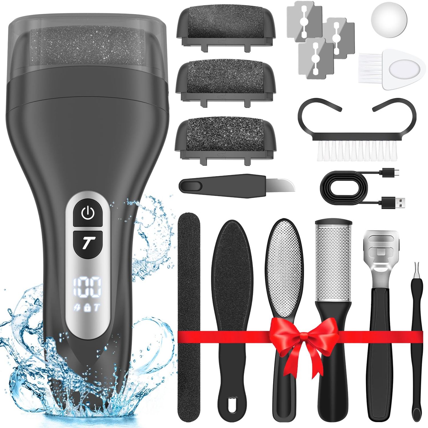 Electric Callus Remover for Feet,Rechargeable Electronic Foot File Pedicure Tools,Professional Waterproof Foot Scrubber File,Portable Pedi Feet Care for Cracked Heels &amp;Dead Skin with LCD Display