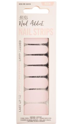 Ardell Nail Addict Nail Strips, Kiss Me Quick Nail Wraps, No LED Lamp Needed, Long-Lasting Gel Nail Stickers, 16 Strips with Mini Nail File &amp; Wood Stick