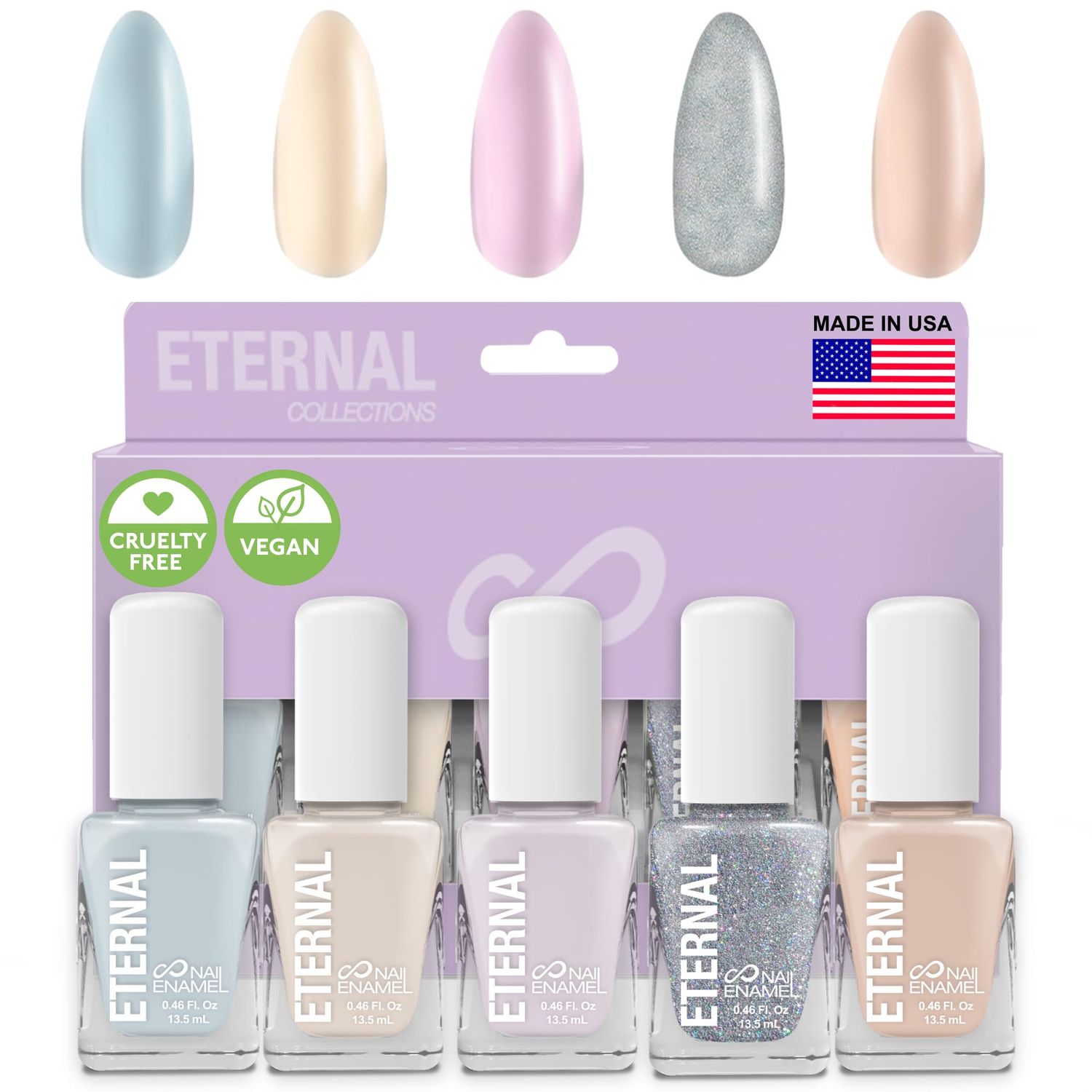 Eternal Light Blue Nail Polish Set for Women (CLASSY SPARKLY) - Glitter Nail Polish Set for Girls - Lasting &amp; Fast Dry Light Nude Nail Polish for Home DIY Mani Pedi - Made in USA, 13.5mL (Set of 5)