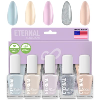 Eternal Light Blue Nail Polish Set for Women (CLASSY SPARKLY) - Glitter Nail Polish Set for Girls - Lasting &amp; Fast Dry Light Nude Nail Polish for Home DIY Mani Pedi - Made in USA, 13.5mL (Set of 5)