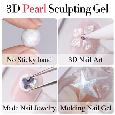 Double Rhythm 3D Nail Gel Pearl Solid Sculpting Gel for Nail Art Non-Sticky Hard Gel for Building Carving Molding Nail Extension Soak Off UV/LED Nail Art Salon Home DIY 0.5 Oz (Silver-Silk 01)