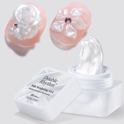 Double Rhythm 3D Nail Gel Pearl Solid Sculpting Gel for Nail Art Non-Sticky Hard Gel for Building Carving Molding Nail Extension Soak Off UV/LED Nail Art Salon Home DIY 0.5 Oz (Silver-Silk 01)