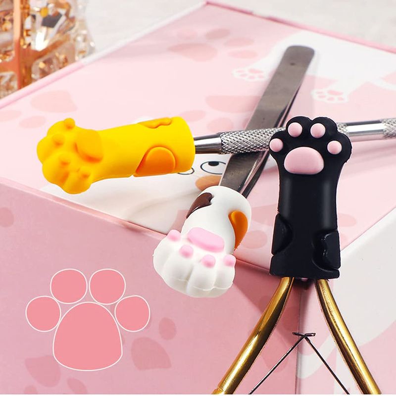 SUKPSY 3 Pcs Silicone Cuticle Trimmer Nippers Tweezers Scissors Cover Protector 3 Colors Cat Paw Protective Sleeve for Nail and Toenails Manicure Tools