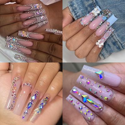 Cycullinyt 1660Pcs 3D Glass Crystal AB Nail Art Rhinestones, 8 Types of Multi Shapes Diamonds 4 Sizes Flatback Round Bead Gems Diamond with Tweezer Pickup Pen for Manicure Craft Decoration DIY