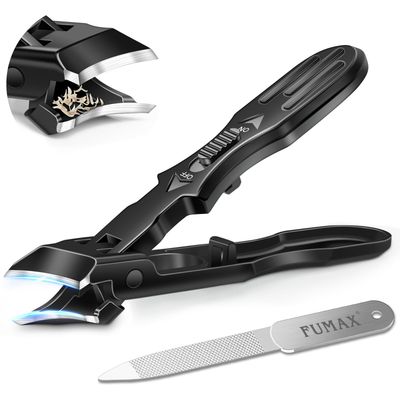 Ingrown Toenail Clippers - Eagle Beak Nail Clippers for Thick Toenails, Wide Jaw Opening Slanted Toe Nail Clippers for Seniors Men Women, Long Handle, Anti Splash, Black