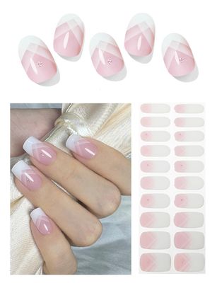 Wahrshei Semi Cured Gel Nail Strips, 20pcs French Gradient Gel Nail Stickers Work with UV, Easy to Use and Remove
