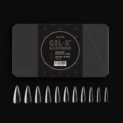 Aprs Gel-X Sculpted Stiletto Long Tip Box | 500pc Gel-X Tips, 11 Sizes 00-9, Premium Quality