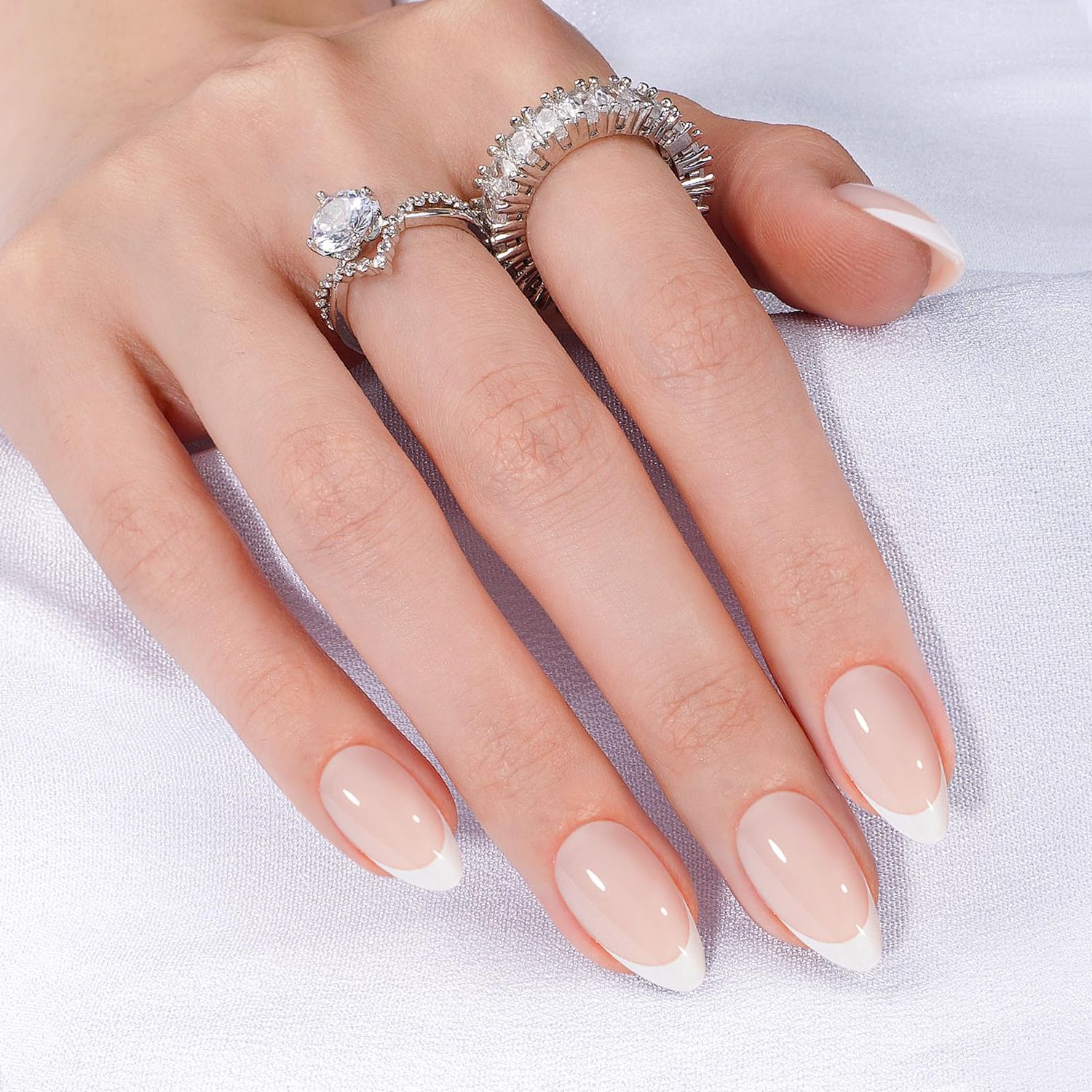 Canvalite French Tip Press On Nails, 30Pcs Short Almond Press on Nails Reusable Acrylic Fake Nails with Glue &amp; Glue Remover Easy to Use Manicure Kit for Women, White